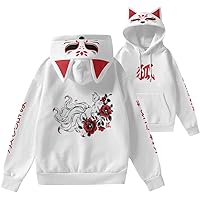 Japanese Kitsune Fox White Hoodie All Over Print Polyester 3D Decorative Ears