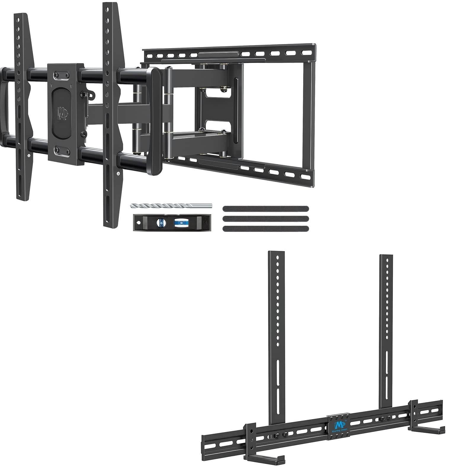 Mounting Dream Full Motion TV Mount Wall Bracket TV Wall Mounts for 42-75 Inch TV & Soundbar Mount Sound Bar TV Bracket for Mounting Above or Under TV Fits Most of Sound Bars Up to 13 Lbs