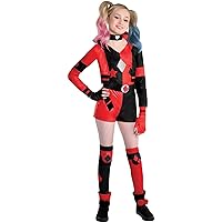 Party City Harley Quinn Halloween Costume for Girls, DC Comics Includes Romper, Choker, Gloves and Leg Warmers