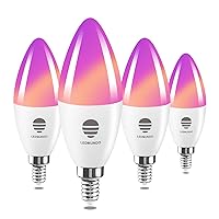 Smart Candelabra LED Bulbs, E12 Smart Bulbs That Work with Alexa Google, 6W (60W Equivalent) 600LM, Smart Chandelier Light Bulbs 2700k-6500k+RGBW, No Hub Required, 2.4GHz WiFi Only, 4 Pack