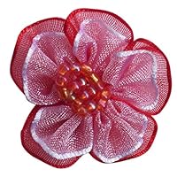 Chenkou Craft 40pcs Organza Ribbon Flowers with Beads Appliques (Red)