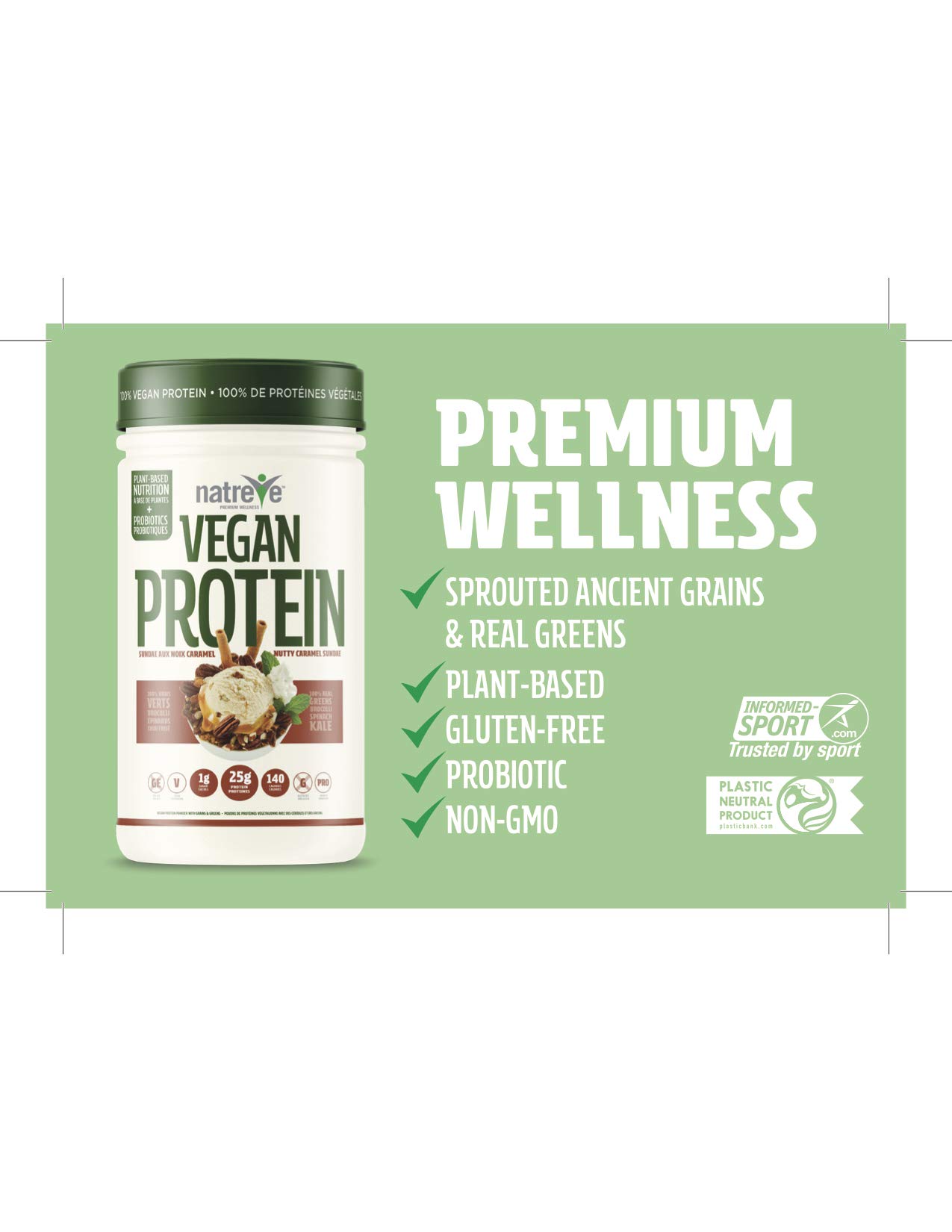 Natreve Vegan Protein Powder - Gluten Free Non-GMO Whole Food Protein with Vegetables - 30oz (French Vanilla Wafer Sundae)