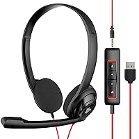 HW02 USB Computer Headset with Clear Chat Microphone, Lightweight On-Ear Wired Headset for MS Teams, Skype, Webinars, Call Center and More (Black)