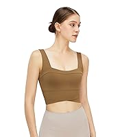 BaronHong Womens U Neck Longline Sports Bra - Padded Workout Crossover Crop Tank Top with Built in Bra