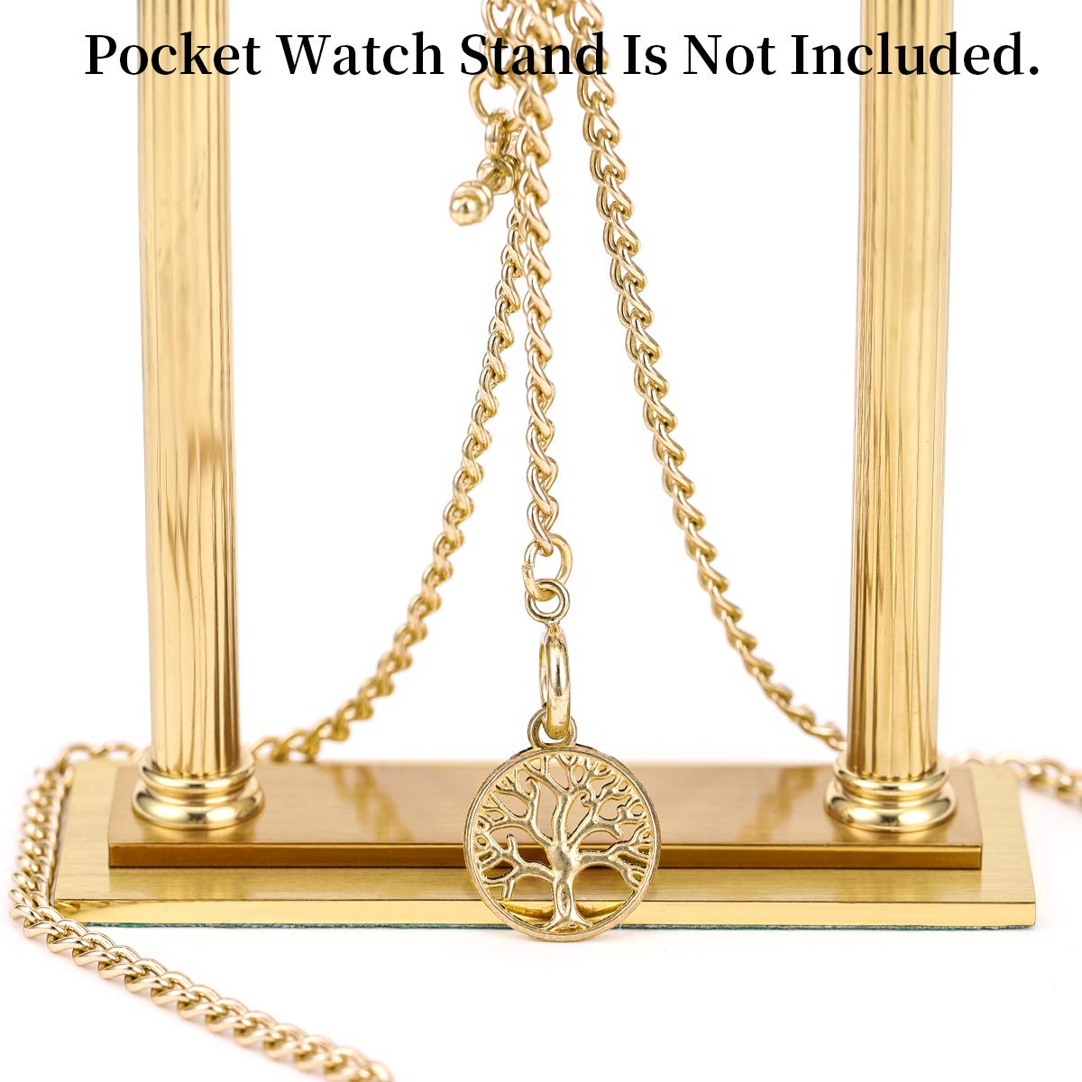 ManChDa Double Albert Chain Pocket Watch, Curb Link Chain 3 Hook Antique Plating Shield Design Fob T Bar for Men with Life Tree Pendant