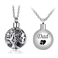 misyou Life Tree Stainless Steel Ash Memorial Necklace Urn Pendant Keepsake Cremation Jewelry DAD and MOM (Dad)