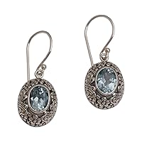 NOVICA Handmade .925 Sterling Silver Blue Topaz Dangle Earrings Floral from Bali Indonesia Animal Themed Birthstone Butterfly [1.2 in H x 0.5 in W x 0.3 in D] 'Butterfly Haven'
