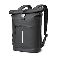 Roll Top Travel Backpack for Men and Women, Lightweight Expandable Casual Daypack for 17 inch Laptop for Work Business College, Stylish and Water-resistent, Black