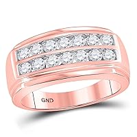 The Diamond Deal 14kt Rose Gold Mens Round Diamond Wedding Double Row Band Ring 1 Cttw
