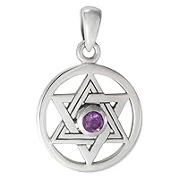 Sterling Silver Star of David with Natural Amethyst Pendant
