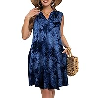 MONNURO Womens Plus Size Summer Sundress 2024 Sleeveless V Neck Casual Beach Coverups Tank Dress with Pockets