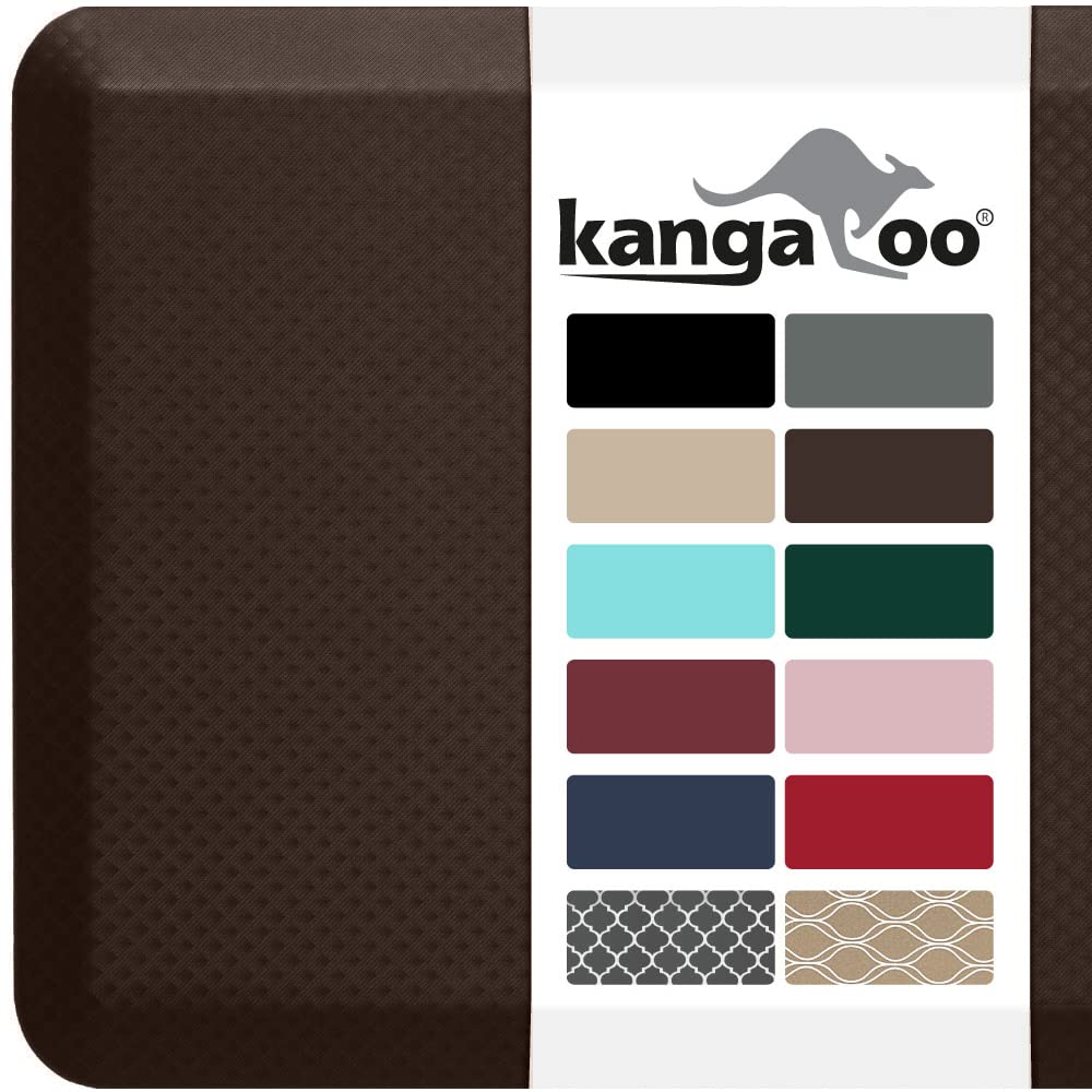 KANGAROO Thick Ergonomic Anti Fatigue Cushioned Kitchen Floor Mats, Standing Office Desk Mat, Waterproof Scratch Resistant Topside, Supportive All Day Comfort Padded Foam Rugs, 48x20, Brown