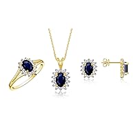 Rylos Ladies Ring, Earring & Necklace Matching Set with Oval Shape Gemstone & Genuine Sparkling Diamonds in 14K Yellow Gold Plated Silver .925-6X4MM Color Stone 18