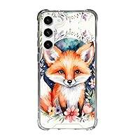 Cell Phone Case for Galaxy s21 s22 s23 Standard Plus + Ultra Models Sweet Watercolor Baby Fox Animal Protective Bumper Foxes Animals Floral Design Slim Cover