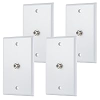 GE Coax Plate, 1-Port, 4 Pack, Wall Mounted F-Type Connection for Coaxial Cable, Screws Included, Single Gang, White, 76393