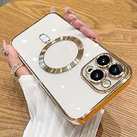 Luxury Magnetic Wireless Charging Case for iPhone 15 14 13 11 12 Pro Max 15 Plus Clear Plating Silicone Soft Cover,Gold,for iPhone 14 Pro
