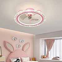 Kids Ceiling Fans with Lights and Remote Reversible Fan Silent Led Dimmable Ceiling Fan Lights with Timer 6 Speed Fan Ceiling Light for Living Room Bedroom Dining Room/Pink