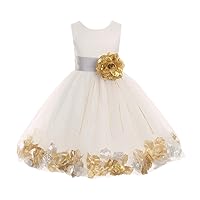 Wedding Pageant Floral Rose Petals Ivory Tulle Flower Girl Dress Toddler 007