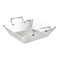 All-Clad Outdoor Stainless Steel Square Basket, 14 x 11 Inch, For Grilling Vegetables and Seafood, Durable, High-Heat Outdoor Cookware, Metal Utensil Safe, Dishwasher Safe, Silver