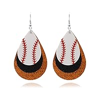 Baseball Faux Leather Earrings Lightweight Teardrop Earrings Sequin Dangle Earrings