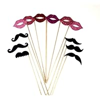 Photo Booth Props Mustaches Lips on a Stick Father Day Wedding 12 pc