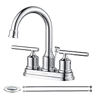WOWOW Chrome Bathroom Faucet 3 Hole Bathroom Sink Faucet 2 Handle Faucet Centerset 4 inch Vanity Faucet Modern Water Tap with Lift Rod Drain Stopper and Supply Lines