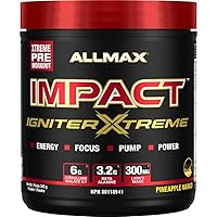 ALLMAX Impact IGNITER Xtreme, Pineapple Mango - 360 g - Pre-Workout Formula - Improves Energy, Focus, Pumps & Power - with Citrulline Malate & Beta Alanine - Up to 40 Servings