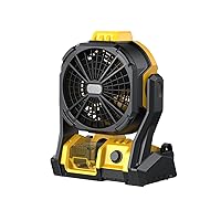 Battery Powered Fan, for DeWalt 20V Max Battery, Air Circulator Cordless, AC Corded Option, with LED Lights, for Household Ventilation Jobsite Construction Camping Workshop (Bare Tool Only)
