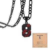Number Necklace for Boy Athlete, Baseball Jersey Black Number Pendant Sports Necklace Trendy Copper Cuban Chain Charms Necklaces for Men Holiday Jewelry Gifts