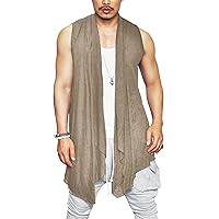 COOFANDY Men's Ruffle Shawl Collar Cardigan Sleeveless Open Front Vest Lightweight Long Length Drape Cape