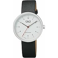 Q&Q Men Analog Quartz Watch with Leather Strap QC24J304, Black, Strap