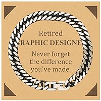 Retired Graphic Designer Gifts, Never forget the difference you've made, Appreciation Retirement Birthday Cuban Link Chain Bracelet for Men, Women, Friends, Coworkers