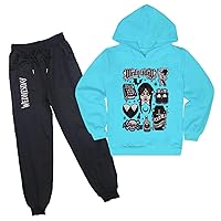 Classic Wednesday Addams Graphic Clothing Set Casual Long Sleeve Hooded Tops+Pants-Novelty Hoodie Outfits for Kids