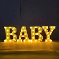 LED Light up letter BABY Sig, Led Baby Word Box Logo, Home Bedroom, Nursery Room, Table Wall Decoration, Warm White Light Emitting Letters, Baby Shower Decoration (BABY)