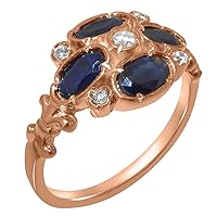 LBG 10k Rose Gold Natural Diamond & Sapphire Womens Cluster Ring - Sizes 4 to 12 Available