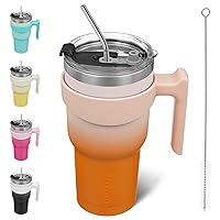 BJPKPK 30 oz Tumbler With Handle And Straw Stainless Steel Insulated Tumbler With Lid Reusable Metal Coffee Cups,Coral