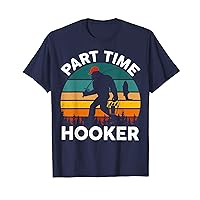 Mens Bigfoot Fishing-Shirt Part Time Hooker Bass Fish Funny Dad T-Shirt