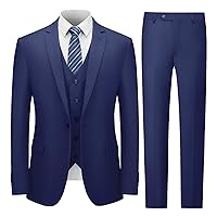 Cooper & Nelson Men's Suit Slim Fit, 3 Piece Suits for Men, One Button Solid Jacket Vest Pants with Tie, Tuxedo Set
