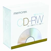 Memorex 700MB/80-Minute 4X CD-RW Media (10-Pack with Slim Jewel Cases)