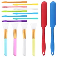 FEPITO Silicone Stir Sticks Kit Includes 9 Pcs Silicone Stir Sticks 4 Pcs Silicone Epoxy Brushes 2 Pcs Silicone Spatula for Mixing Resin, Paint, Epoxy, DIY Crafts