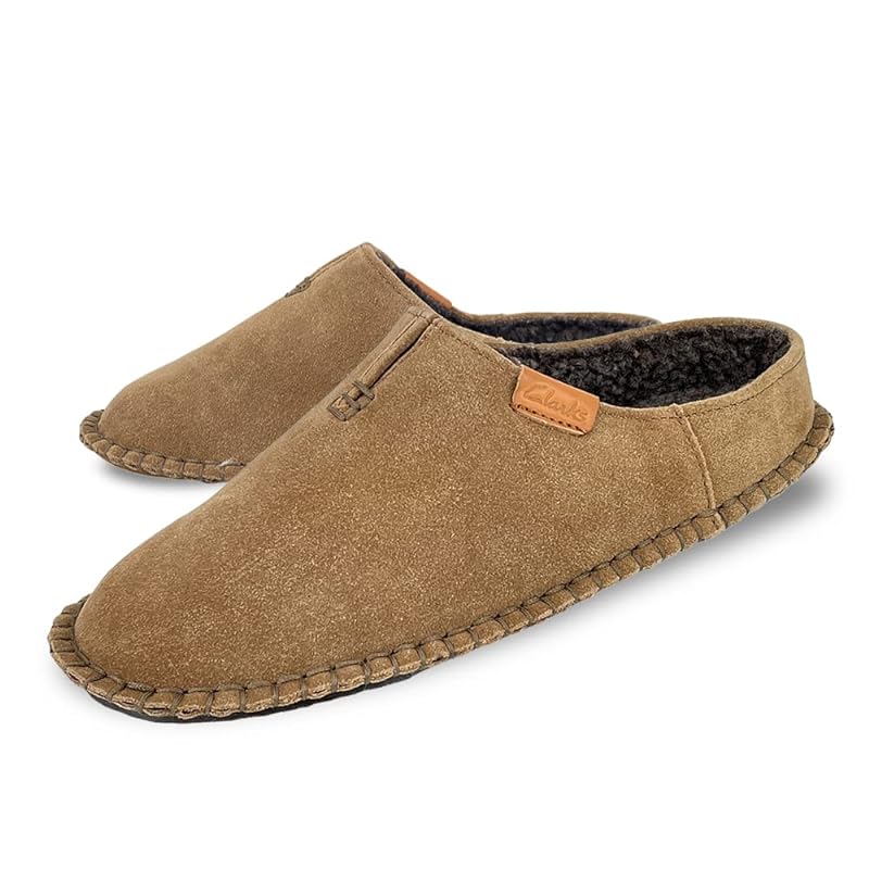 Amazon.com | Clarks Mens Suede Leather Moccasin Slipper 22SH-011 - Faux Fur  Lining Cushion Comfort Insole - Indoor Outdoor Slippers For Men (10 M US,  Cinnamon) | Shoes