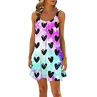 Wrap Dress Midi Dresses for Women Valentine's Day Spaghetti Strap Sexy Heart Pint with Sleeveless Straight Flowy Dress Light Purple XX-Large