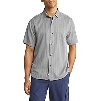 Tommy Bahama 100% Silk Men's Salt Island Stripe Camp Shirt (Shadow, Small)