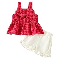 Baby Clothes Girl New Born Summer Toddler Girls Sleeveless Bowknot Tops Shorts Two Piece Outfits (Red, 18-24 Months)