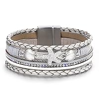 LSxAB Women Girls Multi-Layer Starfish Leather Wrap Bracelet Stackable Wristband Braided Bangle Bracelets Handmade Jewellery