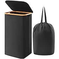 Lifewit 100L Laundry Basket with Lid, Clothes Hampers for Laundry with Bamboo Handles and A Removable Laundry Bag, Large Foldable Laundry Hamper for Bedroom, Bathroom, Dorm, Laundry Room, Black