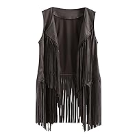 tuduoms Womens Vintage Western Fringe Vest Tops Classic Suede Leather 70s Cowboy Shirt Sleeveless Tassels Cardigan Jackets