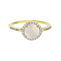 Sterling Silver Yellow 7mm Round Opal & Created White Sapphire Halo Ring