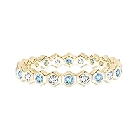 Hexagonal Aquamarine Ring and Simulated Diamond Full Eternity Band 9k Gold