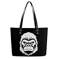 Gorilla Face Women's Handbag PU Leather Tote Bag Purses Top Handle Shoulder Bags for Work Travel Business Shopping Casual